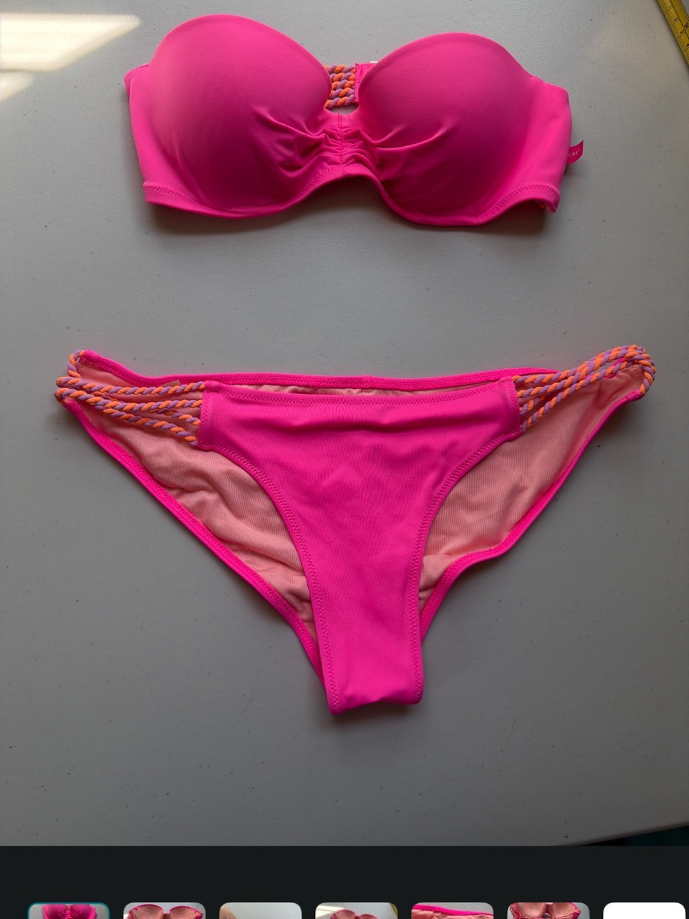 Victoria's Secret Neon Pink Strapless Bikini Set with Bra-Style Top